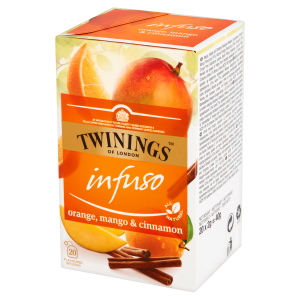 Herbata Twinings Infuso Orange, Mango & Cinnamon 20x2g - owocowo-ziołowa o smaku pomarańczy, mango i cynamonu, 100% naturalna w saszetkach
