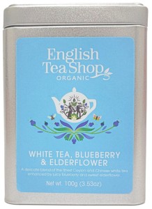 Herbata English Tea Shop White Tea, Blueberry & Elderflower 100g w puszce - organiczna biała z jagodą i czarnym bzem