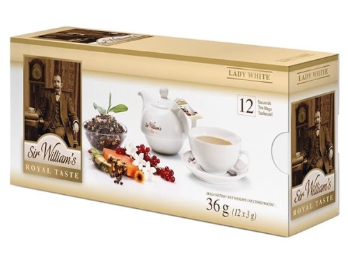 Herbata Sir William's Royal Taste Lady White 12x3g - biała z owocami w torebkach.