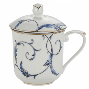 Porcelanowy Kubek z Zaparzaczem i Pokrywką 380 ml - biało-niebieski