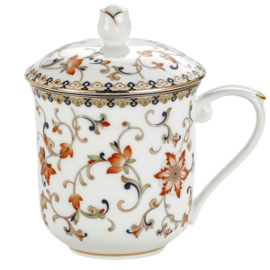 Porcelanowy Kubek z Zaparzaczem i Pokrywką 380 ml - orientalne kwiaty