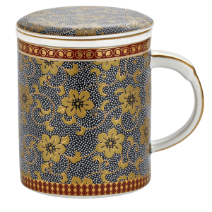 Porcelanowy Kubek z Zaparzaczem i Pokrywką 500 ml - orientalny czarny