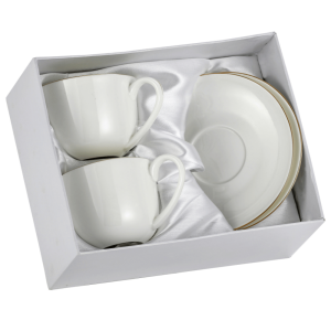 Zestaw dwóch filiżanek 270 ml ze spodkami Bianca porcelana kostna do kawy