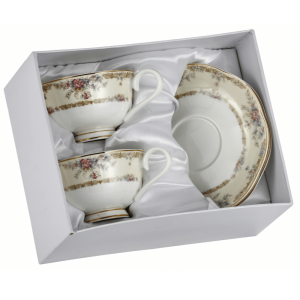 Zestaw dwóch filiżanek 250 ml ze spodkami Rosalia porcelana kostna