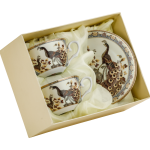 Komplet dwóch filiżanek ze spodkami Pawie - porcelana z ozdobnym motywem