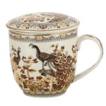Porcelanowy Kubek z Zaparzaczem i Pokrywką 325 ml - Złote Pawie