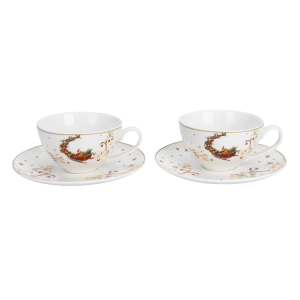 Zestaw dwóch filiżanek 350 ml ze spodkami z saniami mikołaja porcelana świąteczna