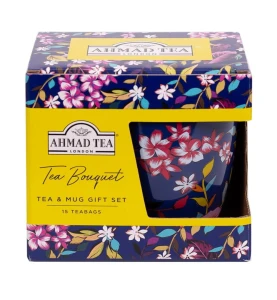 Ahmad Tea Bouquet Zestaw upominkowy z herbatą i kubkiem- 15 kopert w  trzech różnych smakach
