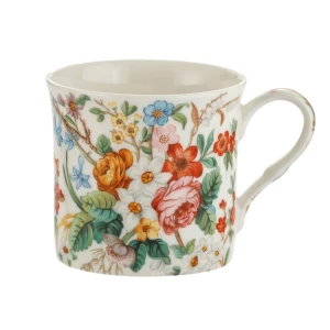 Porcelanowy Biały Kubek w Kwiaty 300 ml - porcelana kostna