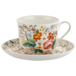 Porcelanowa Filiżanka Biała w Kwiaty 370ml ze spodkiem porcelana kostna