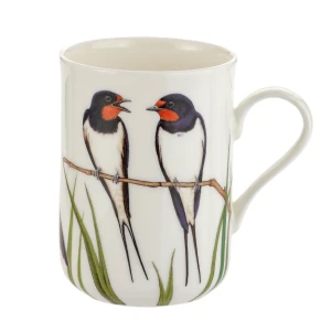 Porcelanowy Biały Kubek Ptaki Europy Barn Swallow Jaskółka Dymówka  300 ml - porcelana kostna