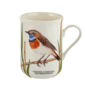 Porcelanowy Biały Kubek Ptaki Europy Bluethroat Podróżniczek 300 ml - porcelana kostna