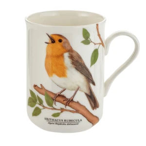 Porcelanowy Biały Kubek Ptaki Europy European Robin Rudzik 300 ml - porcelana kostna