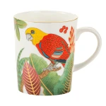 Porcelanowy Kubek z Kolorową Papugą 330 ml - porcelana kostna egzotyczny ptak