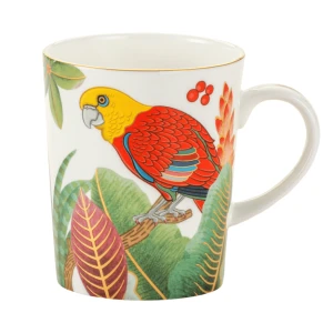 Porcelanowy Kubek z Kolorową Papugą 330 ml - porcelana kostna egzotyczny ptak