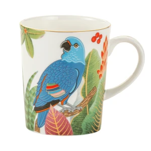 Porcelanowy Kubek z Niebieską Papugą 330 ml - porcelana kostna egzotyczny ptak