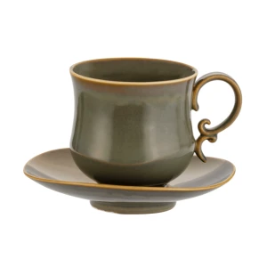 Porcelanowa Filiżanka ze Spodkiem 400 ml - oliwkowa vintage