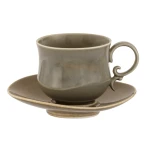 Porcelanowa Filiżanka ze Spodkiem 220 ml - szara taupe vintage