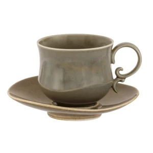Porcelanowa Filiżanka ze Spodkiem 220 ml - szara taupe vintage
