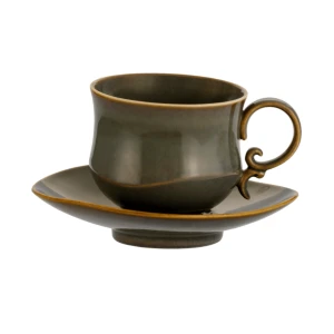 Porcelanowa Filiżanka ze Spodkiem 220 ml - oliwkowy vintage
