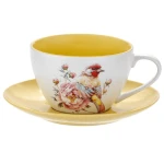 Porcelanowa Filiżanka ze Spodkiem 300 ml Szczygieł i Piwonie Ptaki i Kwiaty